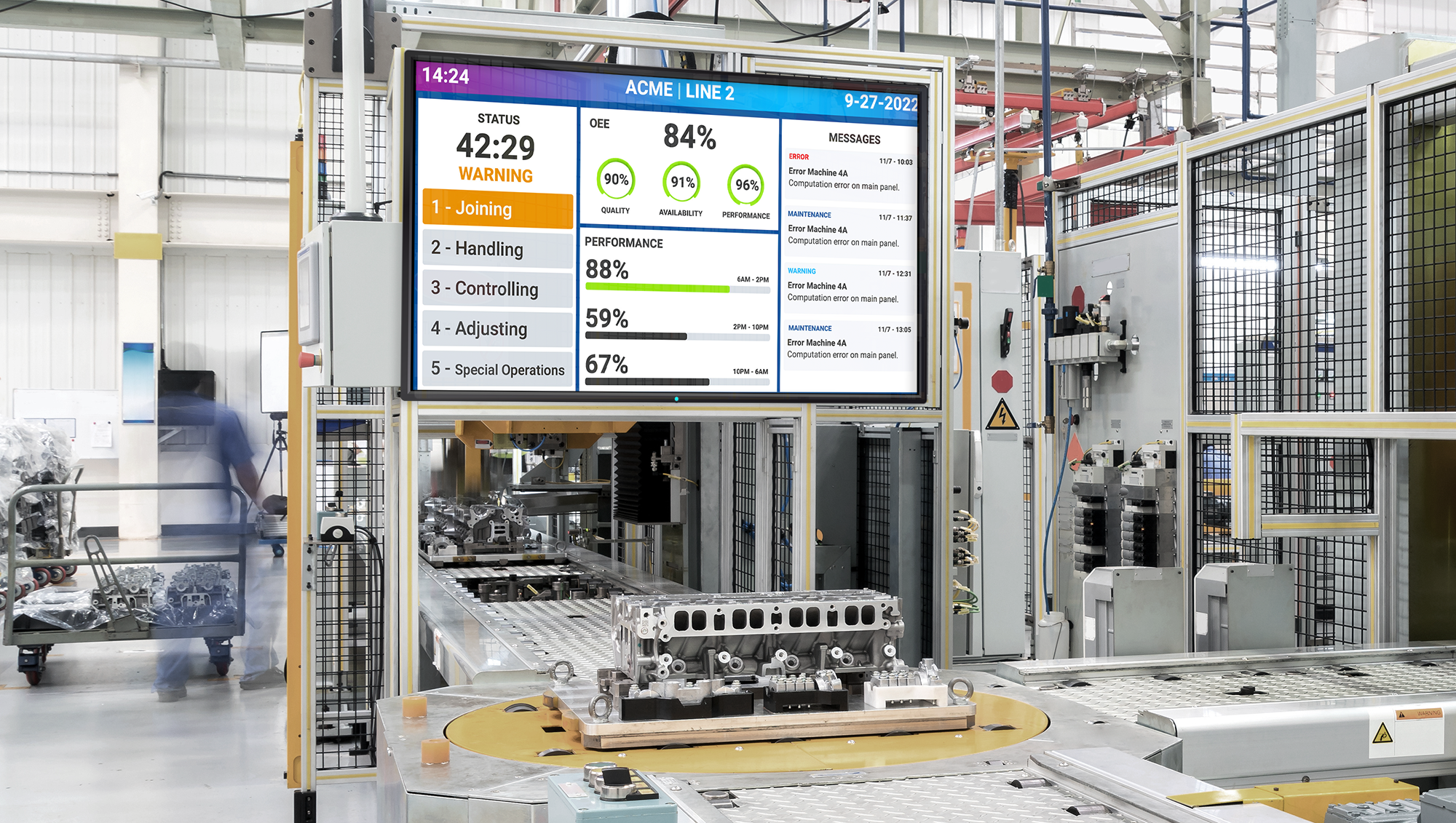 Display showing manufacturing integration for digital signage